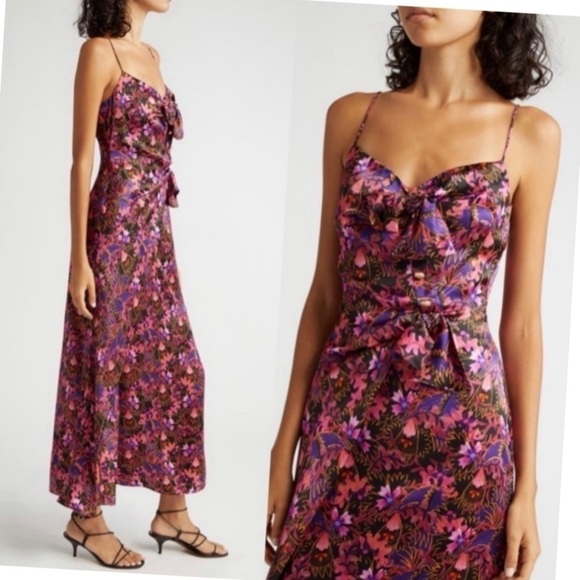 SALONI Penelope Silk Floral Print Sleeveless Midi-Dress Slip Size 4 NEW - Picture 5 of 13